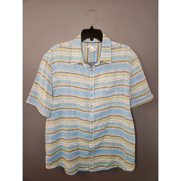Carbon 2 Cobalt Shirt‎ Men's L Multicolor Short Sleeve Striped Button Up - Picture 2 of 4
